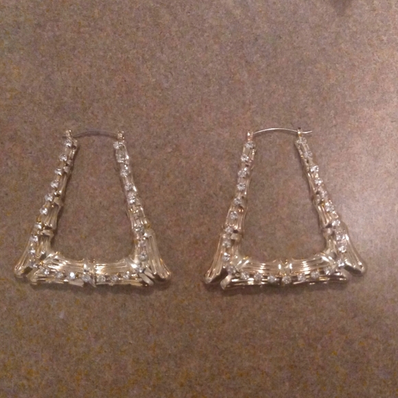 Gold bamboo rhinestone triangle shape earrings - Picture 1 of 1